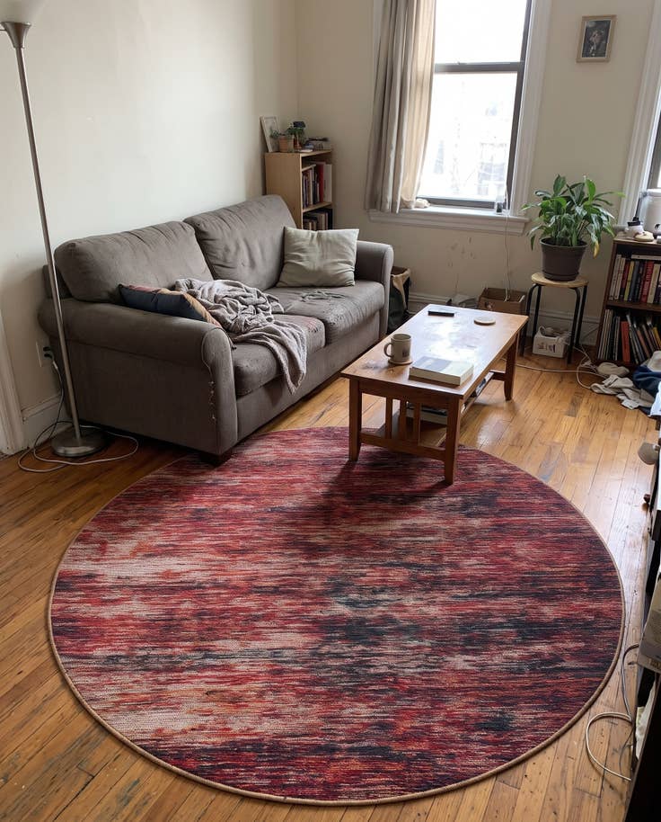Detail image of 5' x 5' Prewitt · Abstract rug, rust red