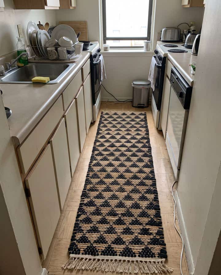 1' 2 x 5' 1 Ashby · Geometric Chindi Rug, black and natural