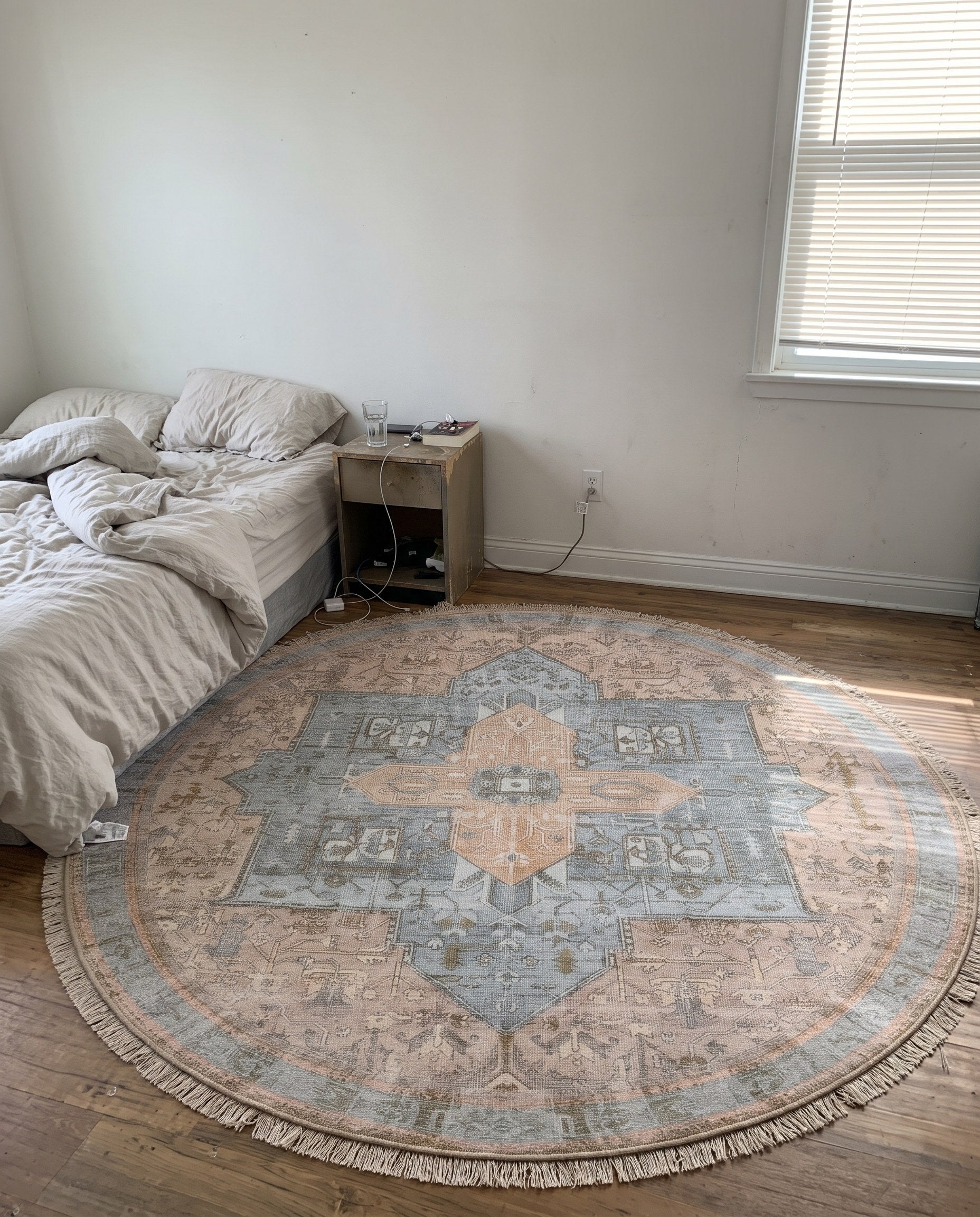 7' 6 x 7' 6 Clive · Medallion Washable Rug, brown and blue