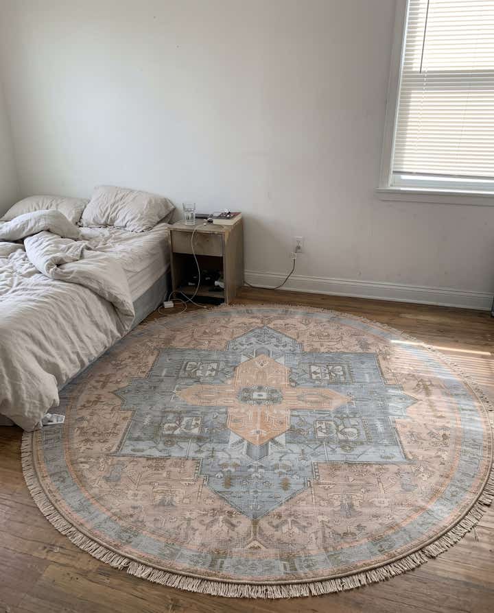7' 6 x 7' 6 Clive · Medallion Washable Rug, brown and blue