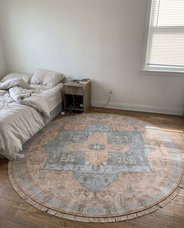 Detail image of 7' 6 x 7' 6 Clive · Medallion Washable Rug, brown and blue