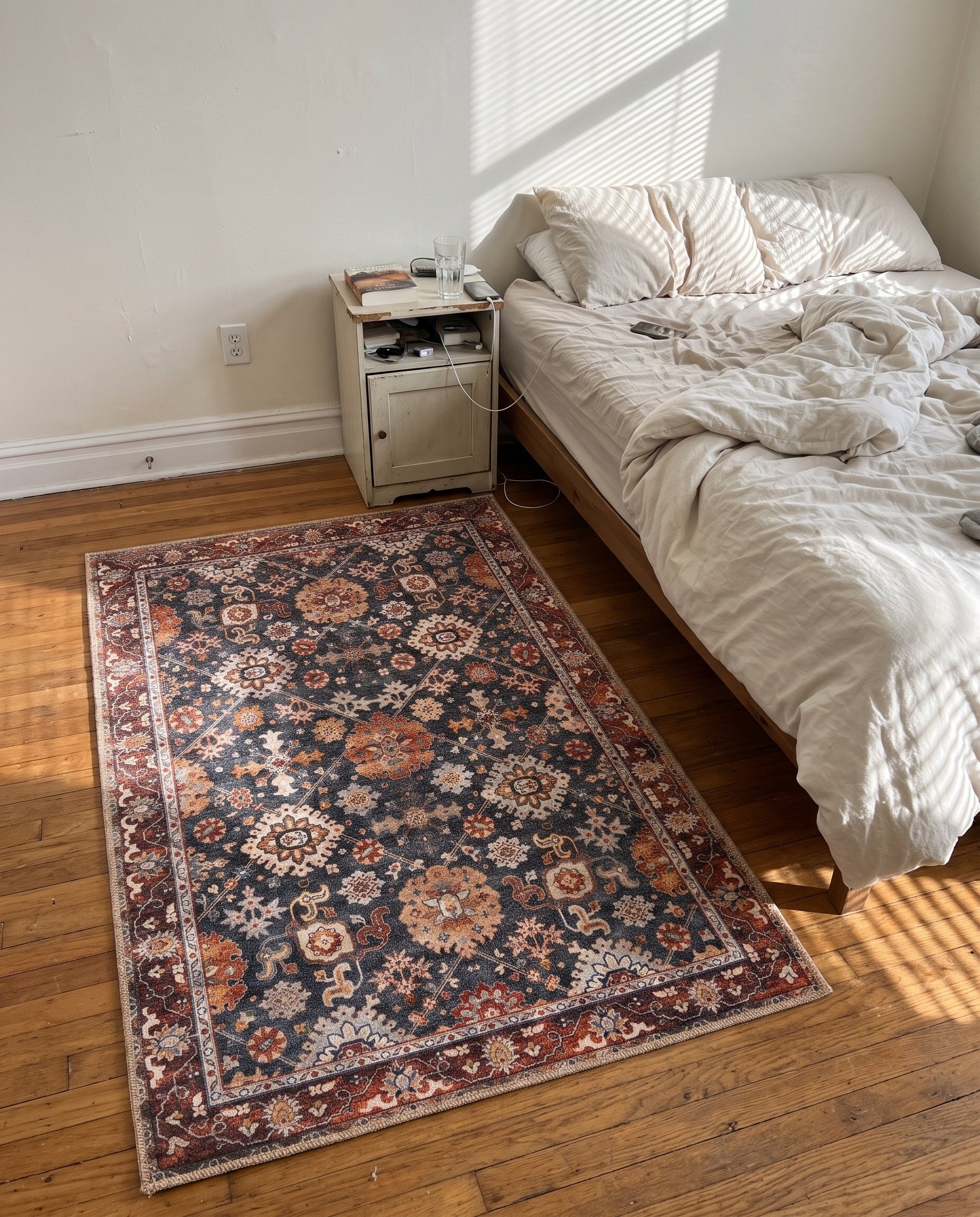 3' 6 x 5' 6 Carden · Border Washable Rug, navy blue