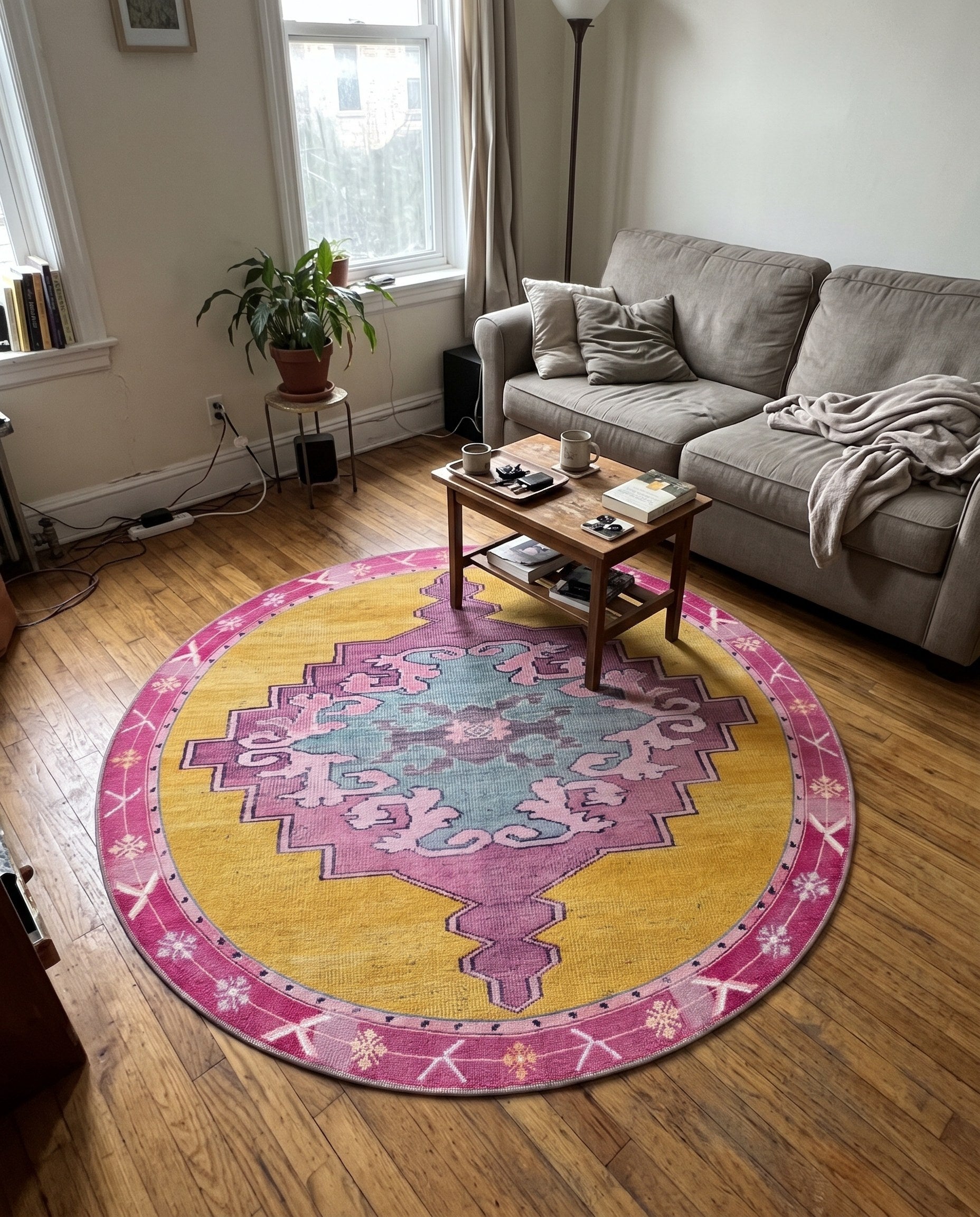 3' 6 x 3' 6 Sanderson · Border Washable Rug, yellow