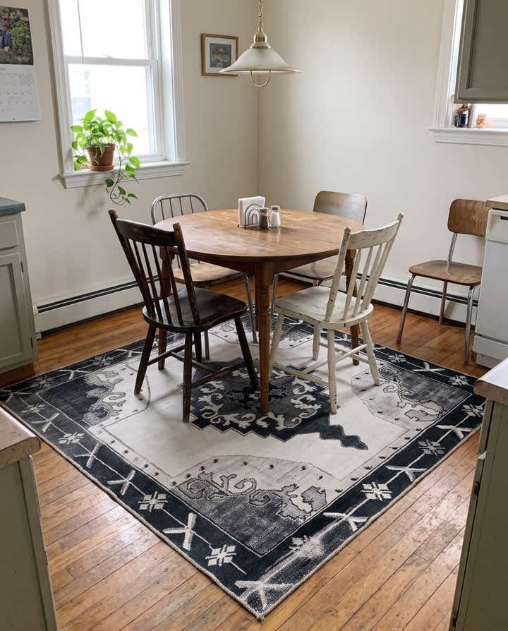7' 6 x 7' 6 Sanderson · Border Washable Rug, black