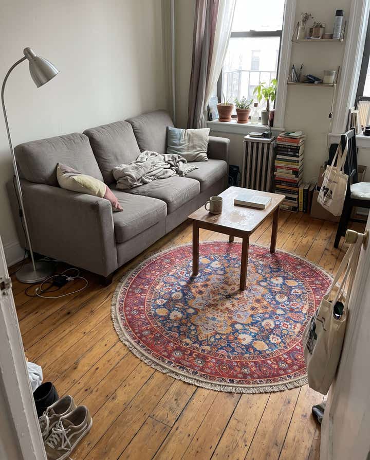 3' 6 x 3' 6 Palfrey · Persian medallion Washable Rug, navy and orange
