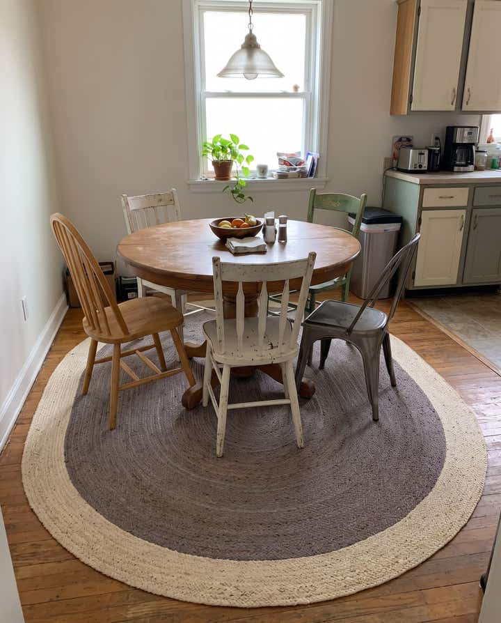 7' 10 x 10' Valerian · Border Braided Jute Rug, gray and white