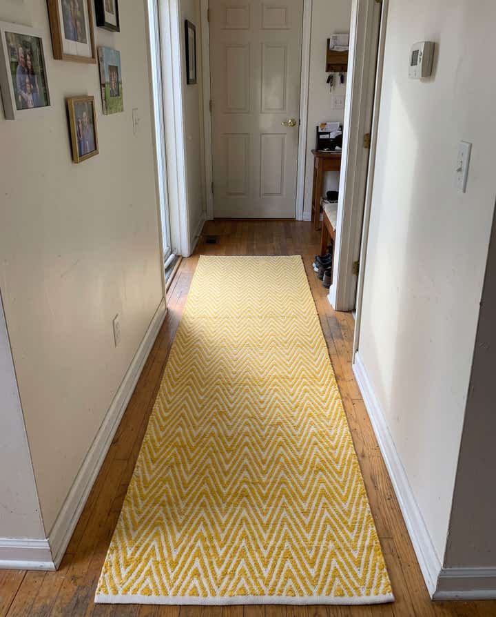 1' 2 x 6' 1 Hopkins · Chevron Chindi Rug, yellow and ivory