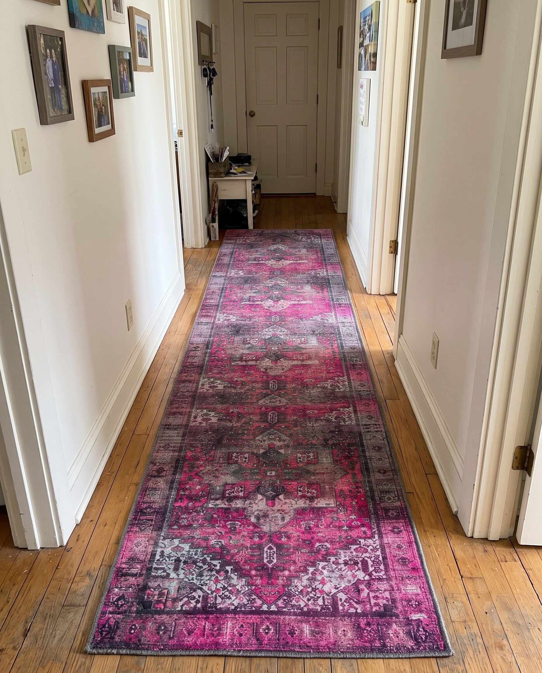 2' 6 x 12' Clive · Distressed medallion Washable Rug, pink and black