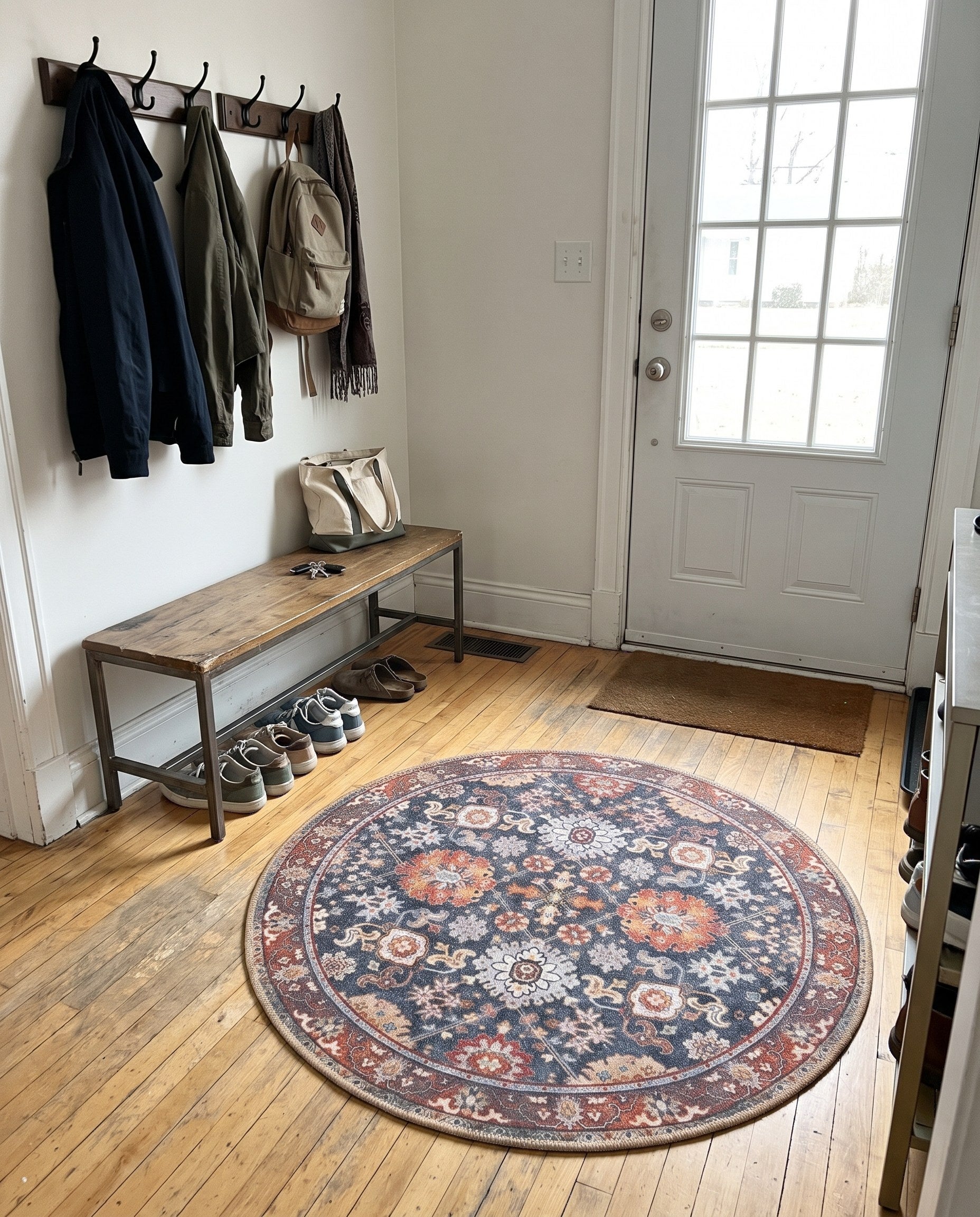 3' 6 x 3' 6 Carden · Border Washable Rug, navy blue