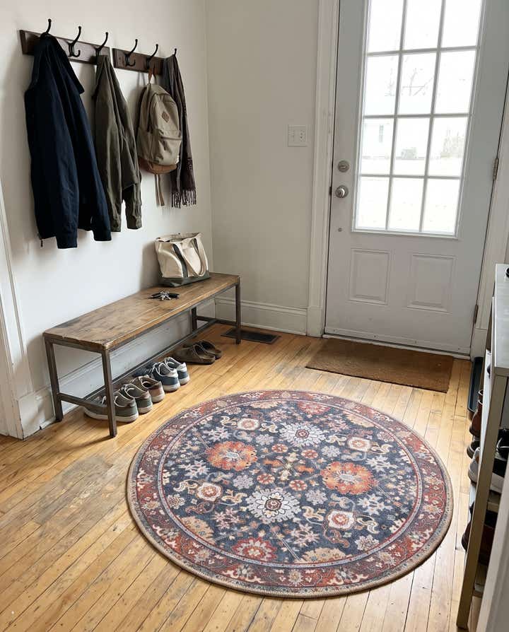 3' 6 x 3' 6 Carden · Border Washable Rug, navy blue
