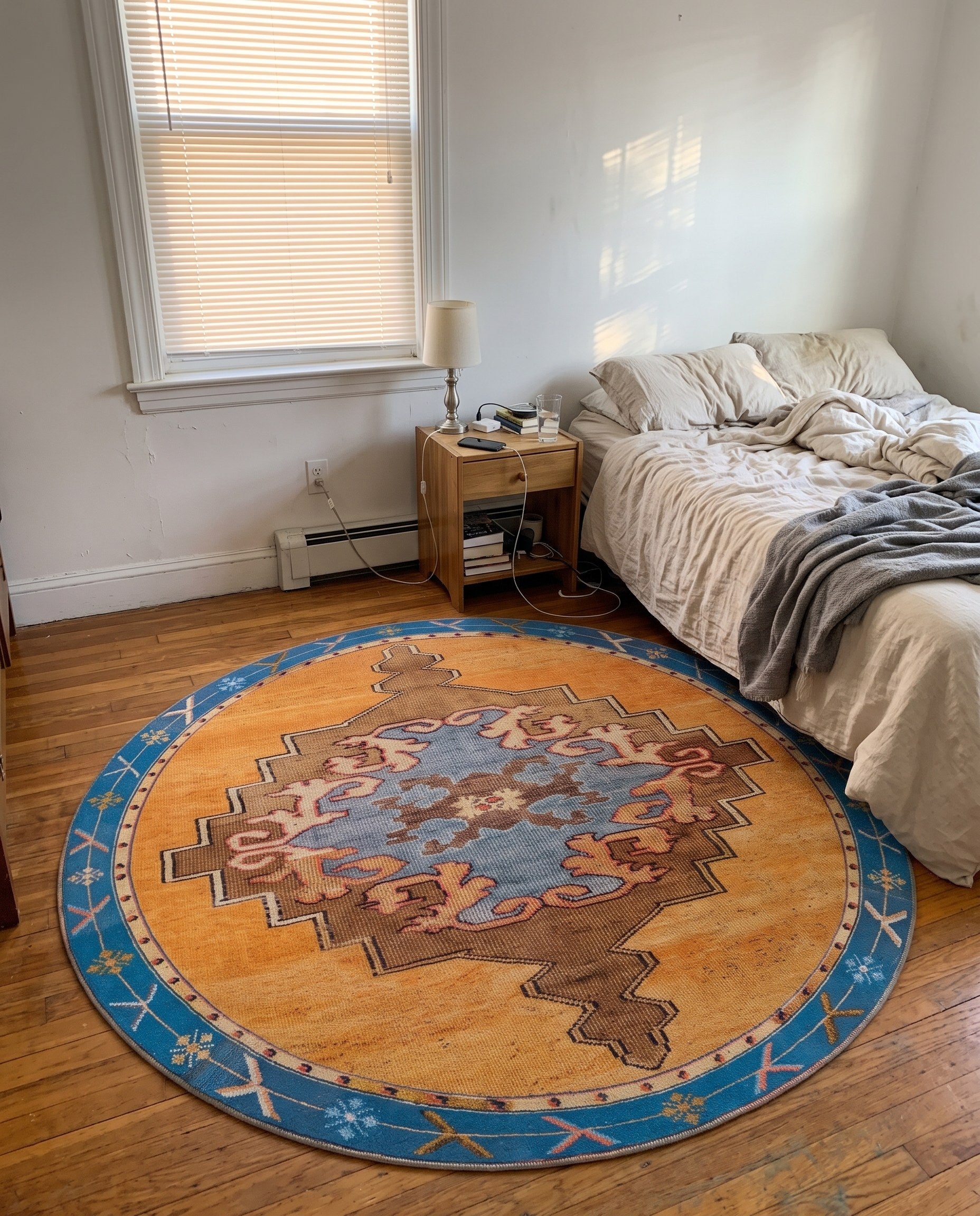 7' 7 x 7' 7 Sanderson · Medallion Washable Rug, orange and blue