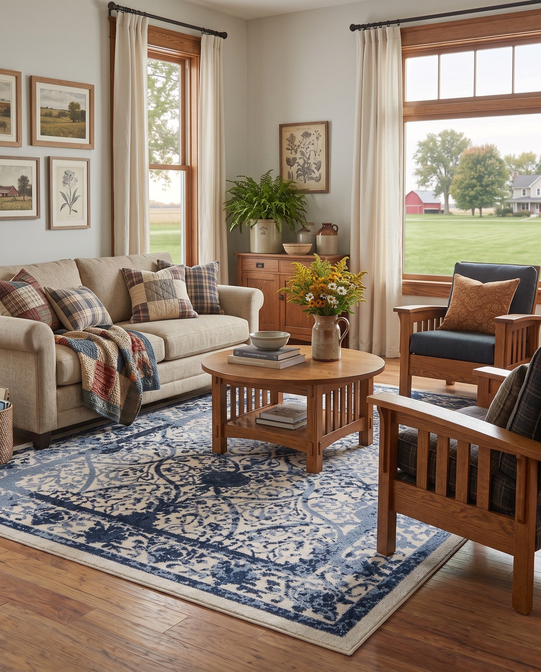 Ivory and Blue Miranda Rug