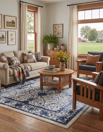 Ivory and Blue Miranda Rug