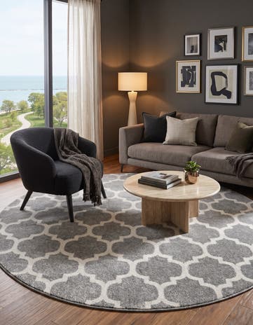 Dark Gray Lattice Round Rug