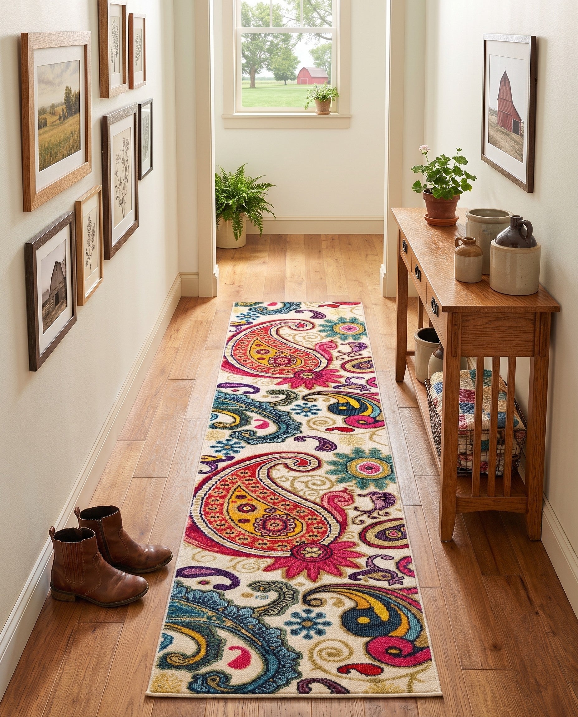 Cream Washable Hyacinth Runner Rug