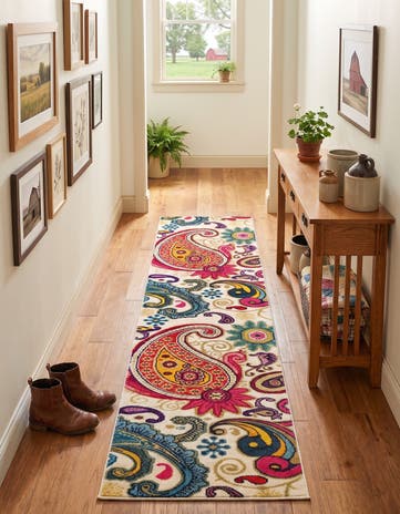 Cream Washable Hyacinth Runner Rug