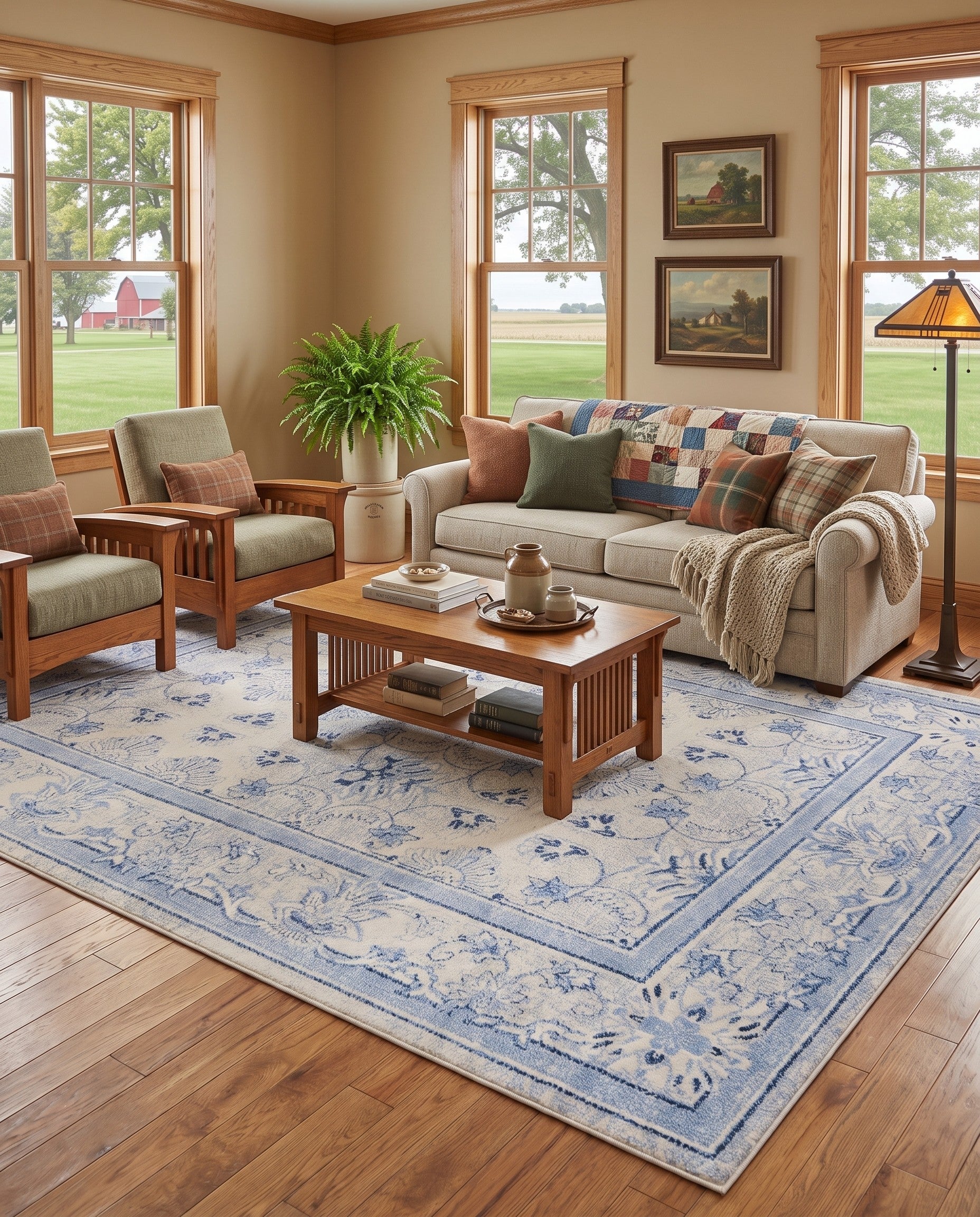 Ivory and Blue Miranda Rug