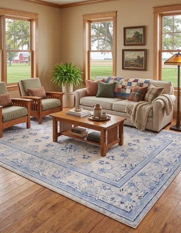 Ivory and Blue Miranda Rug