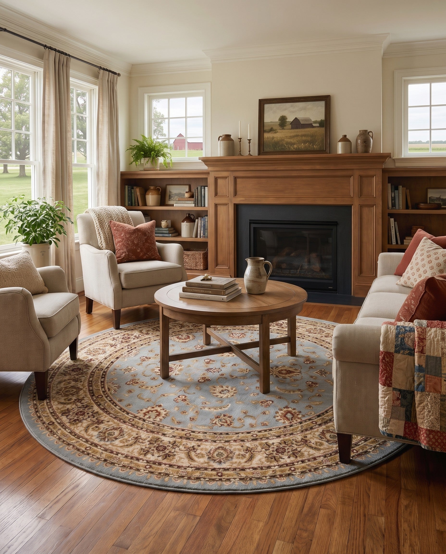 Light Blue Aditi Round Rug