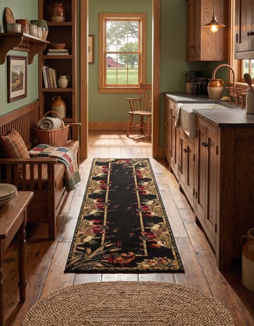 Black Pastoral Runner Rug