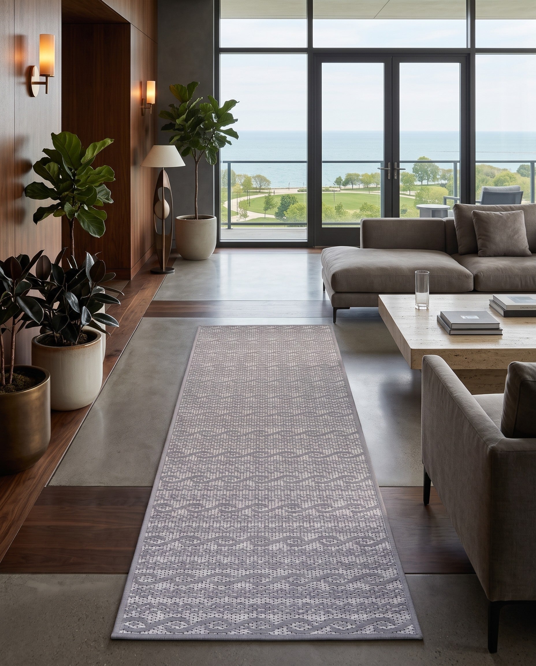 Gray Easy-Clean Modern Indoor / Outdoor Runner Rug