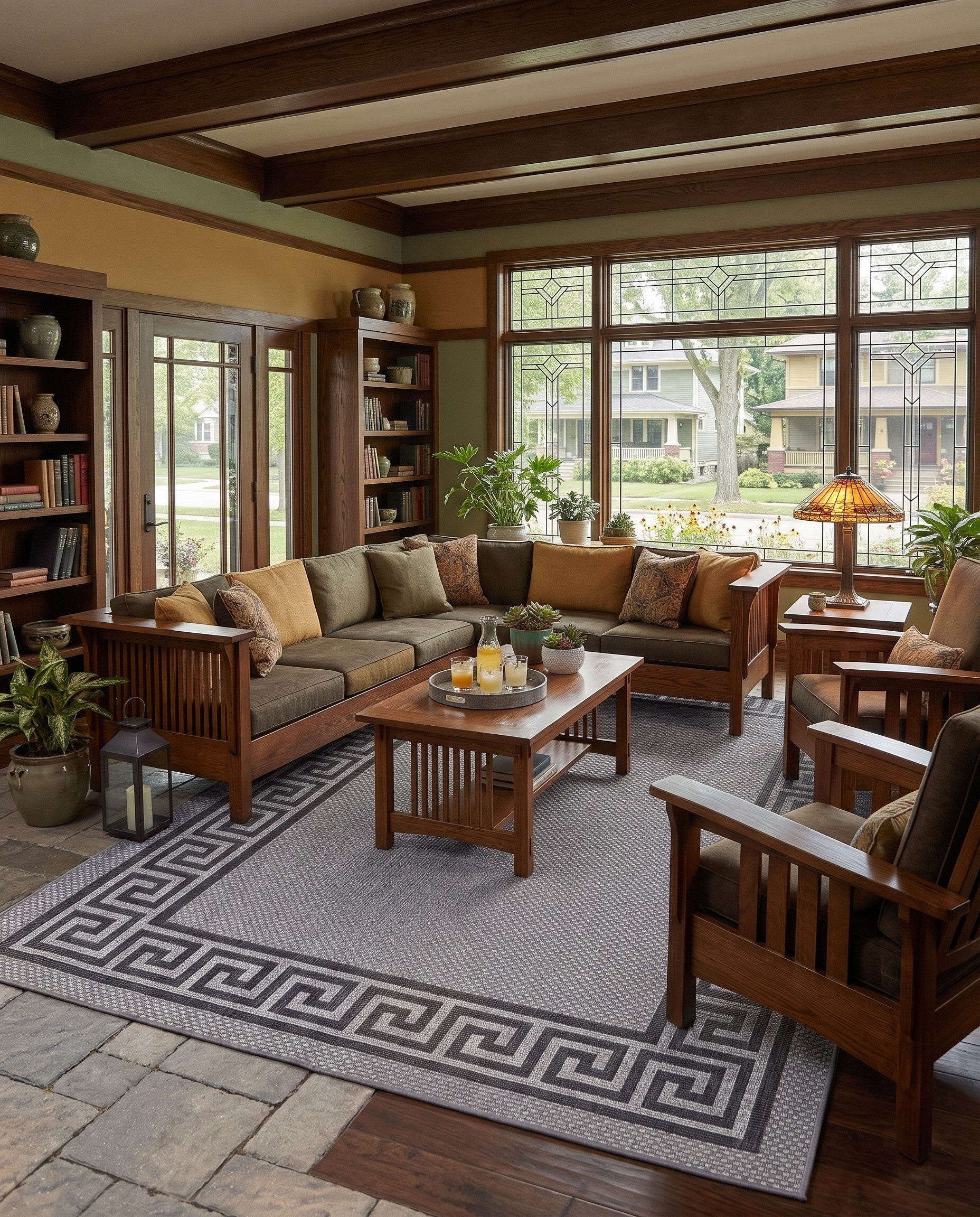 Gray Easy-Clean Border Indoor / Outdoor Rug