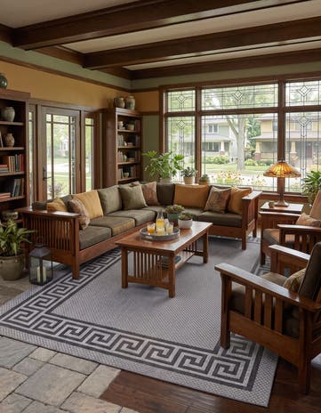Gray Easy-Clean Border Indoor / Outdoor Rug