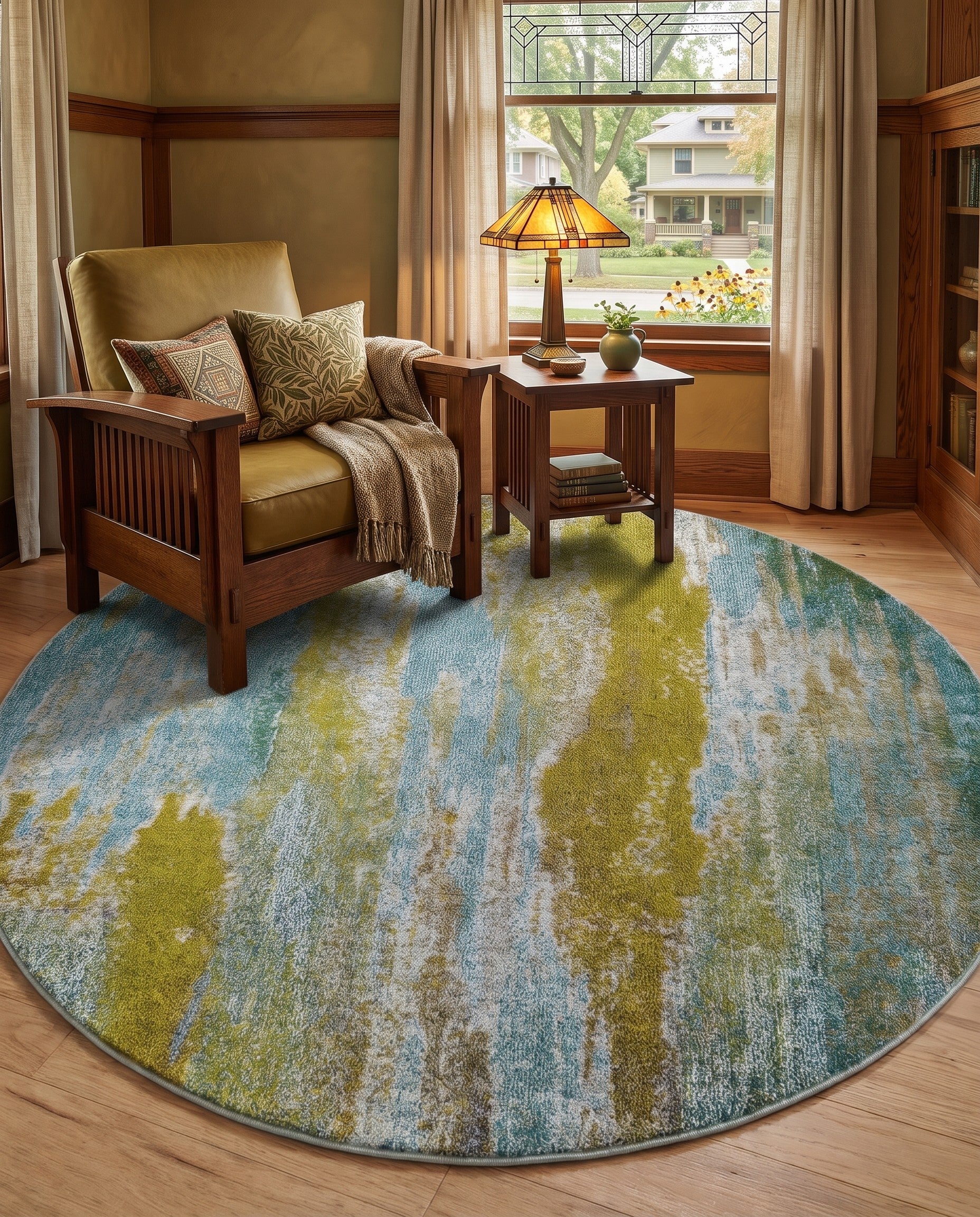 Turquoise Washable Sevilla Round Rug