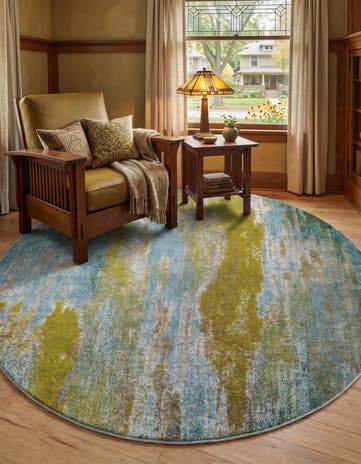 Turquoise Washable Sevilla Round Rug