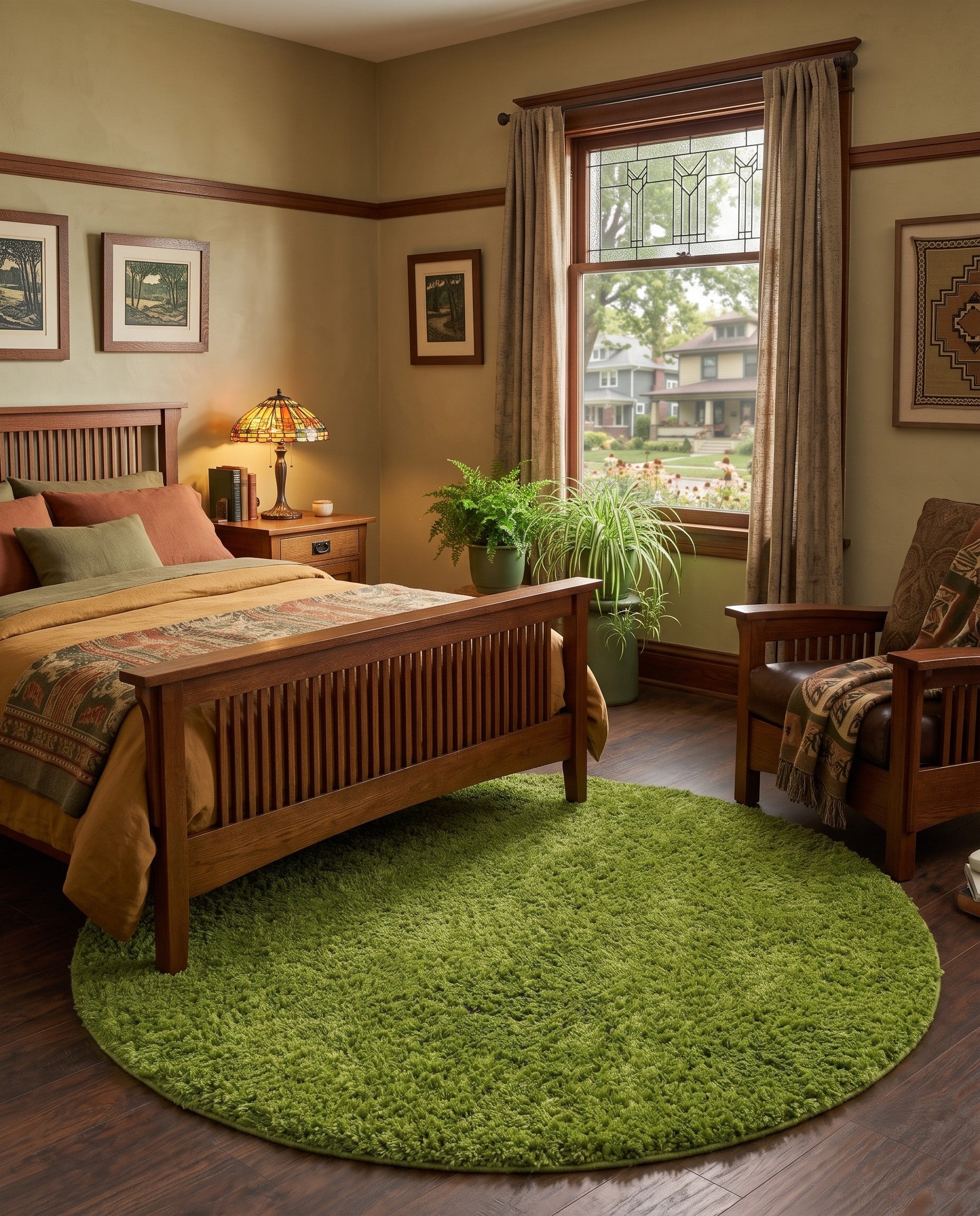 Grass Green Solid Shag Round Rug