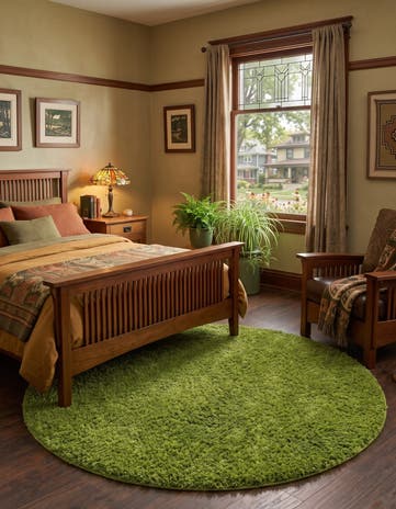 Grass Green Solid Shag Round Rug