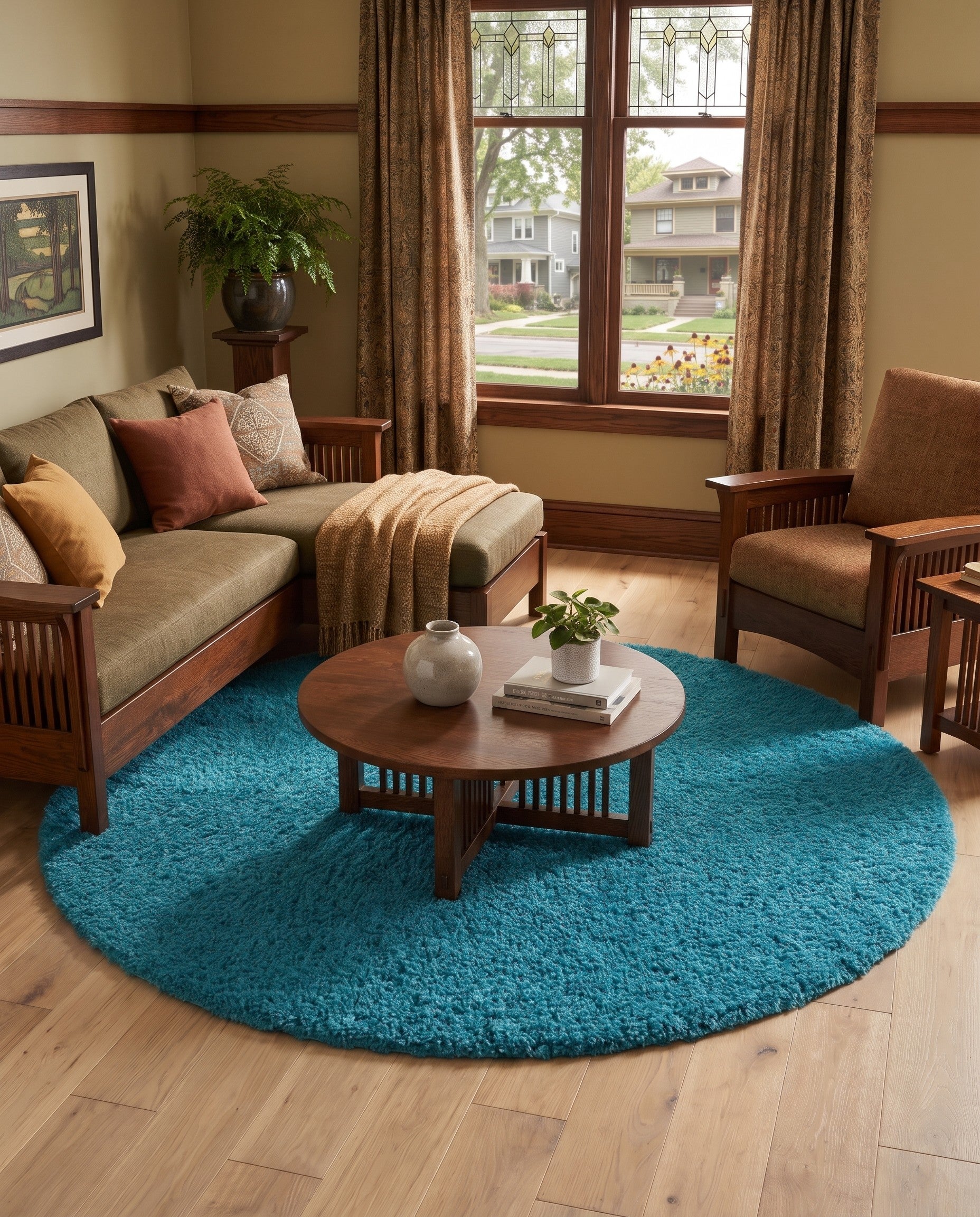 Turquoise Solid Shag Firelight Round Rug