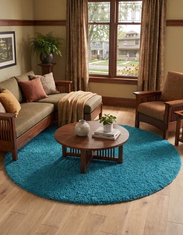 Turquoise Solid Shag Firelight Round Rug