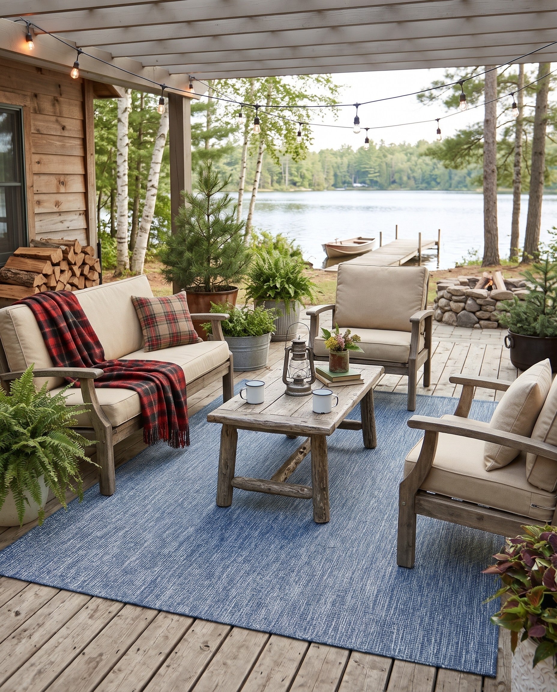 Blue Easy-Clean Solid Indoor / Outdoor Rug