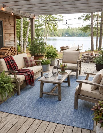 Blue Easy-Clean Solid Indoor / Outdoor Rug