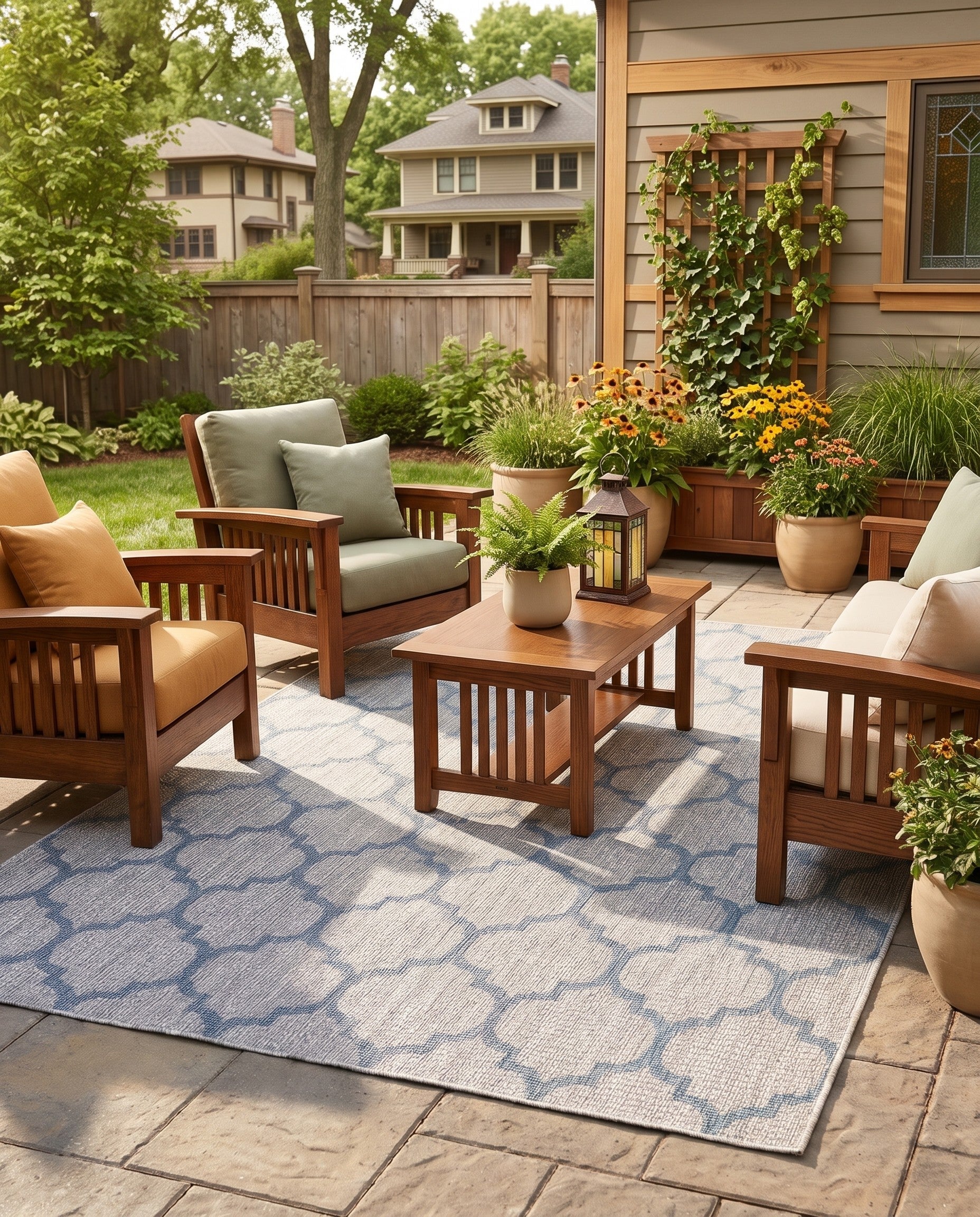 Gray Easy-Clean Lattice Indoor / Outdoor Rug