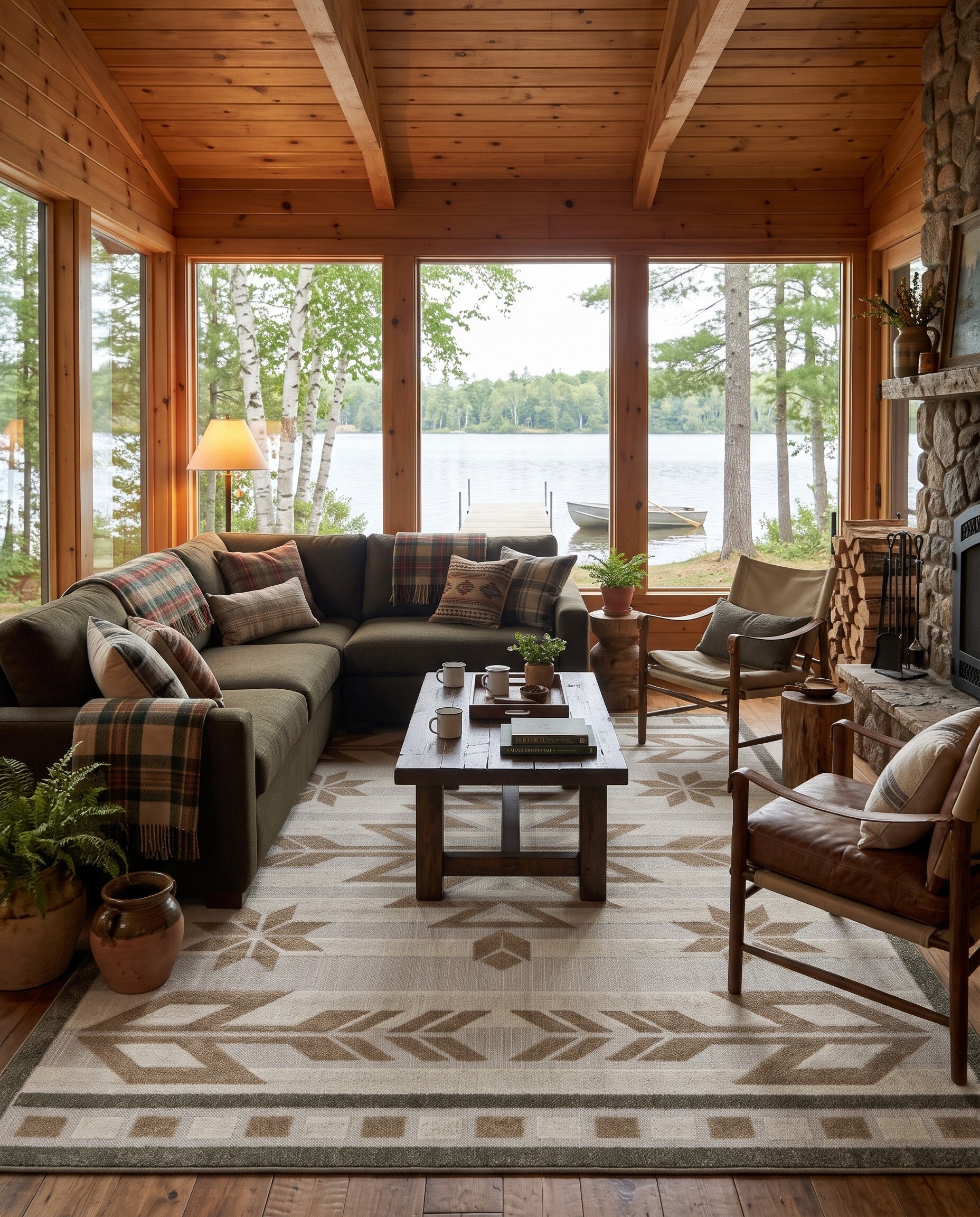 Beige Easy-Clean Modern Indoor / Outdoor Rug