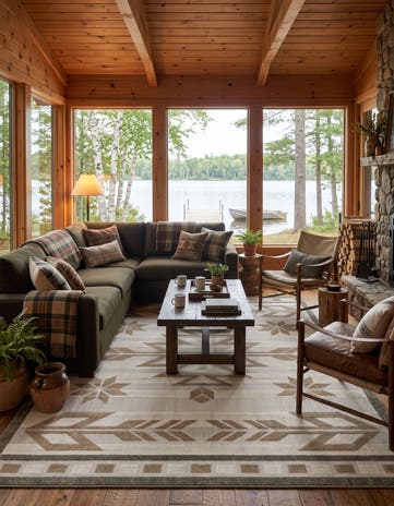 Beige Easy-Clean Modern Indoor / Outdoor Rug