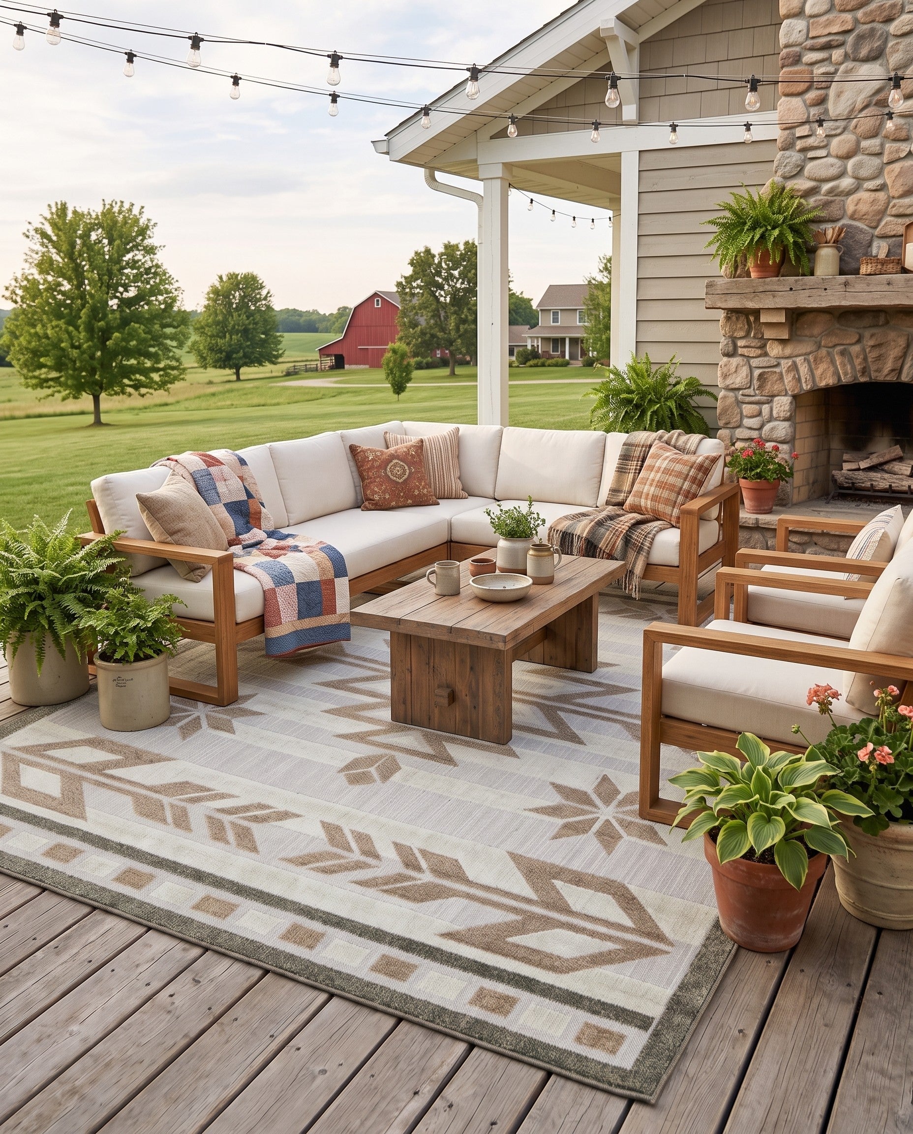 Beige Easy-Clean Modern Indoor / Outdoor Rug