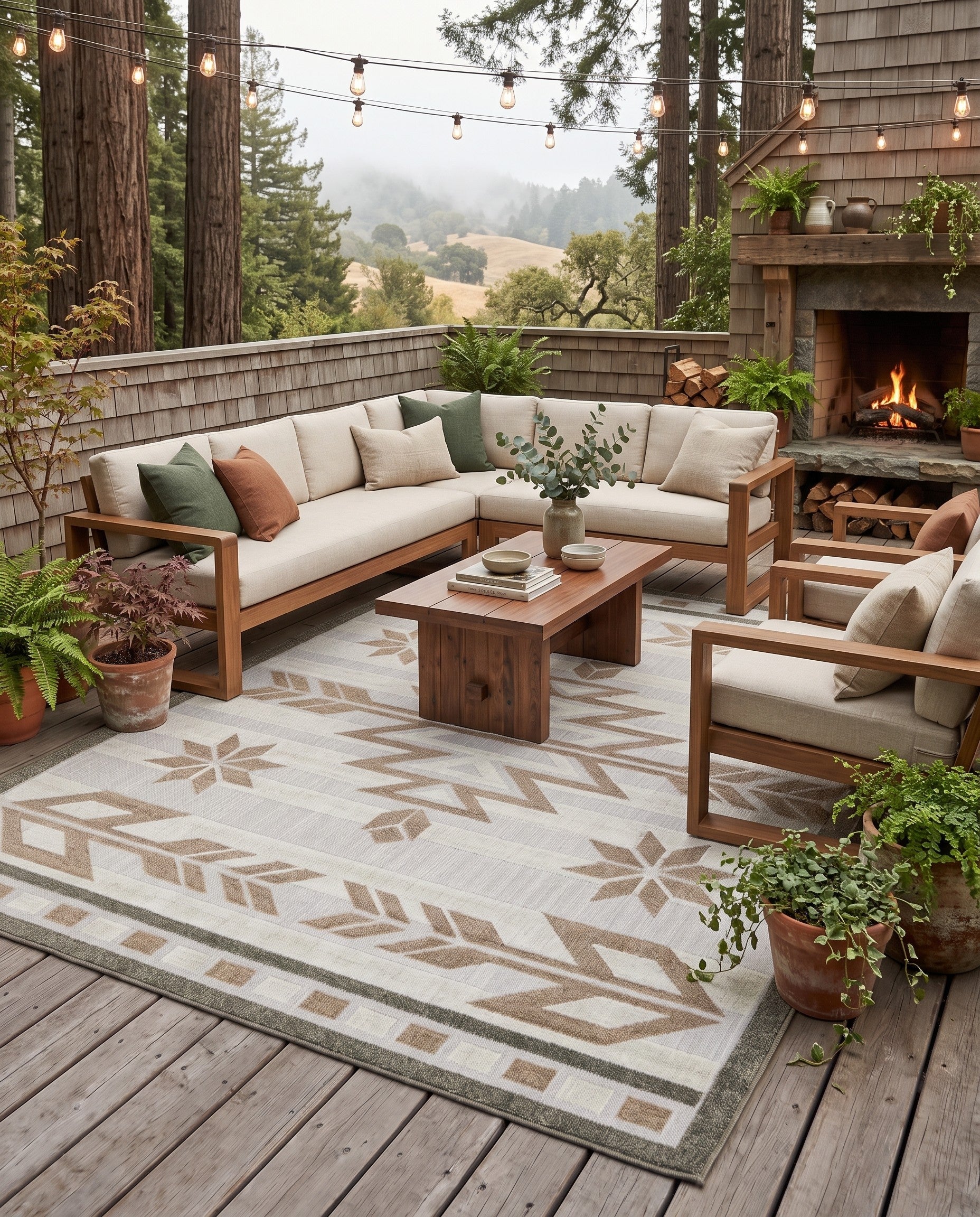 Beige Easy-Clean Modern Indoor / Outdoor Rug