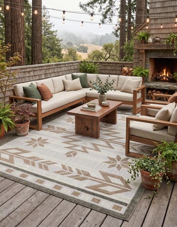 Beige Easy-Clean Modern Indoor / Outdoor Rug
