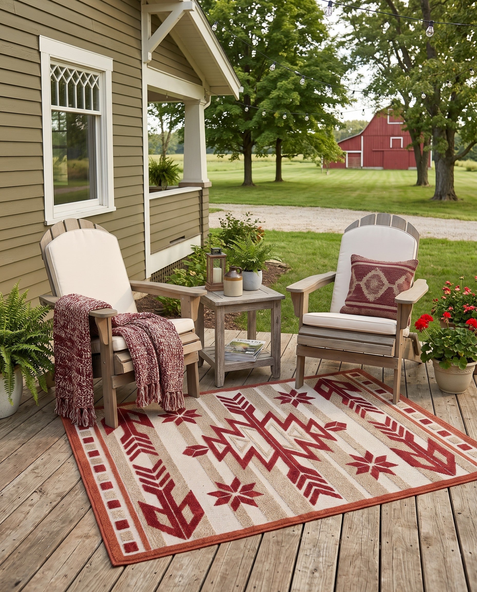 Burgundy Easy-Clean Modern Indoor / Outdoor Rug