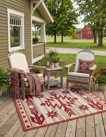 Burgundy Easy-Clean Modern Indoor / Outdoor Rug