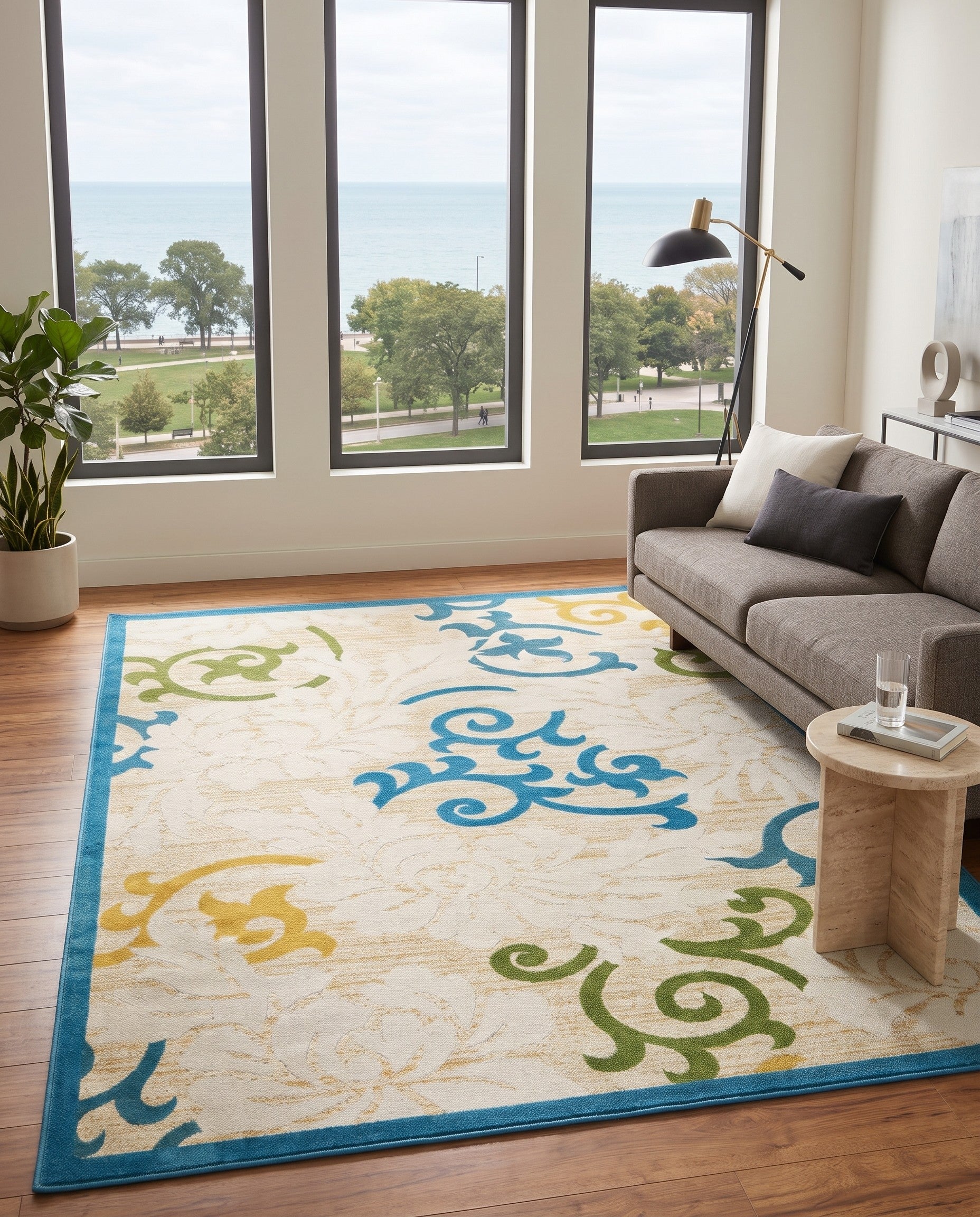 8' x 10' Easy-Clean Cordelia Botanical Indoor / Outdoor Rug