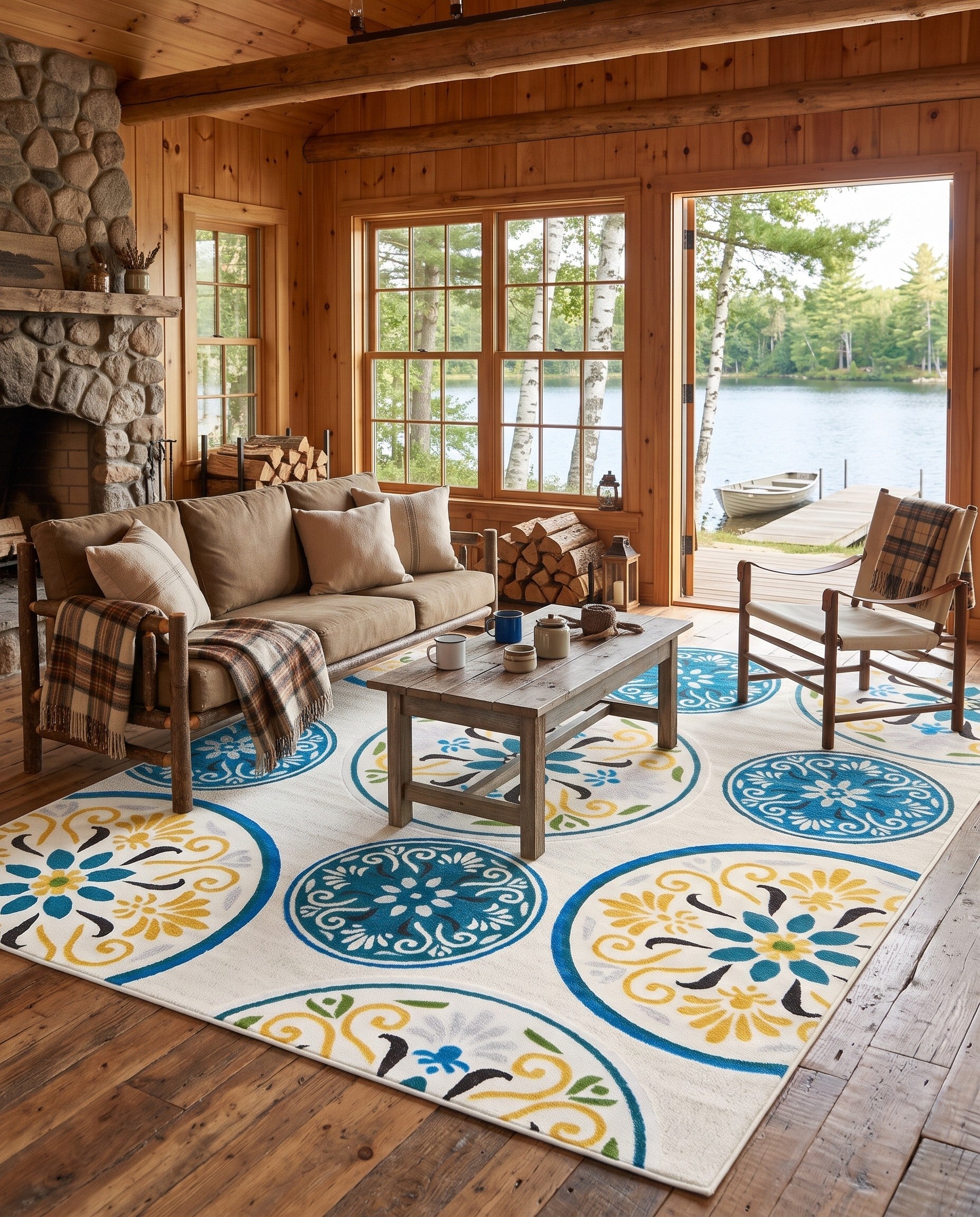 Cream Easy-Clean Modern Indoor / Outdoor Rug