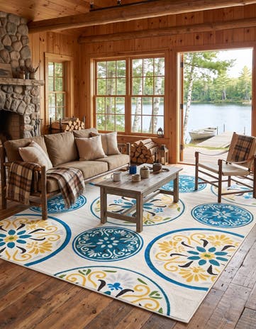 Cream Easy-Clean Modern Indoor / Outdoor Rug