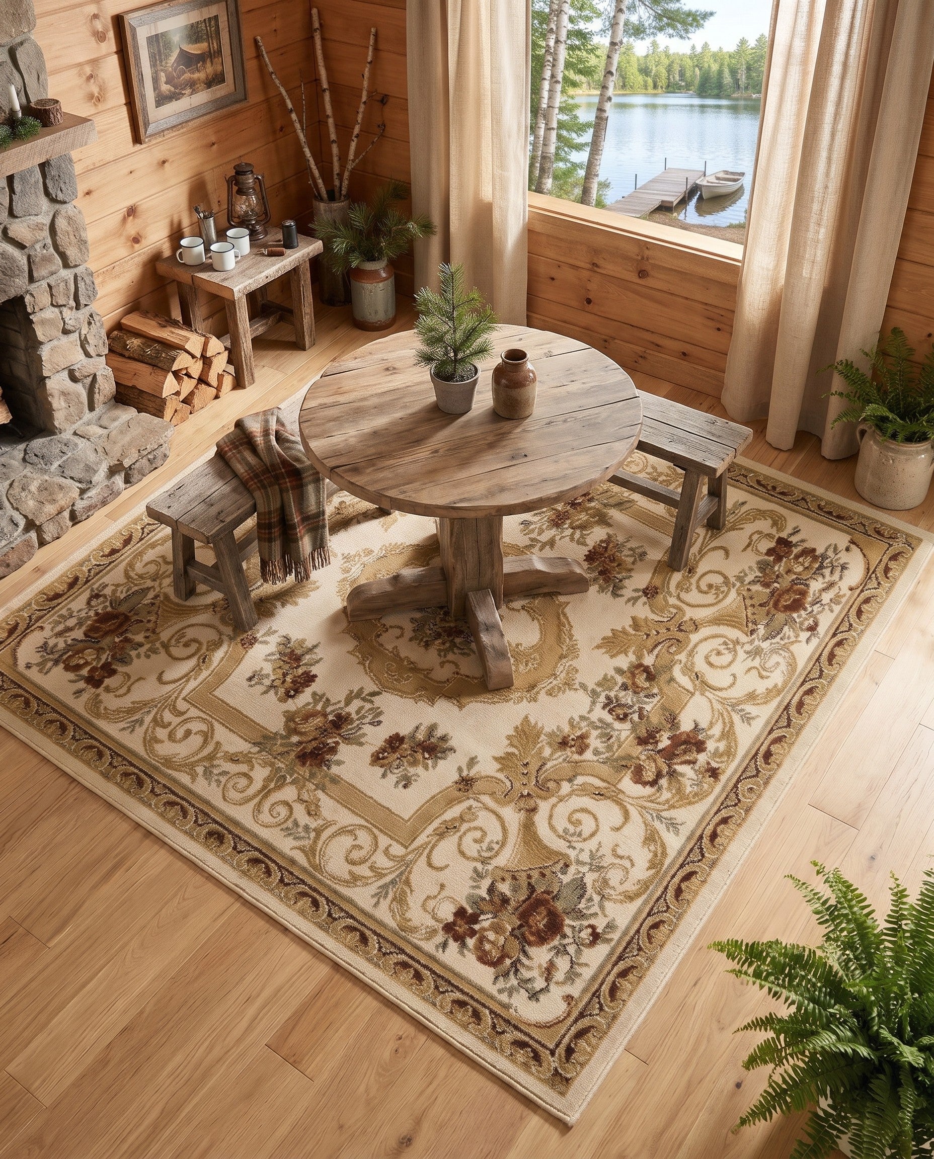Cream Chateau Rosaline Square Rug