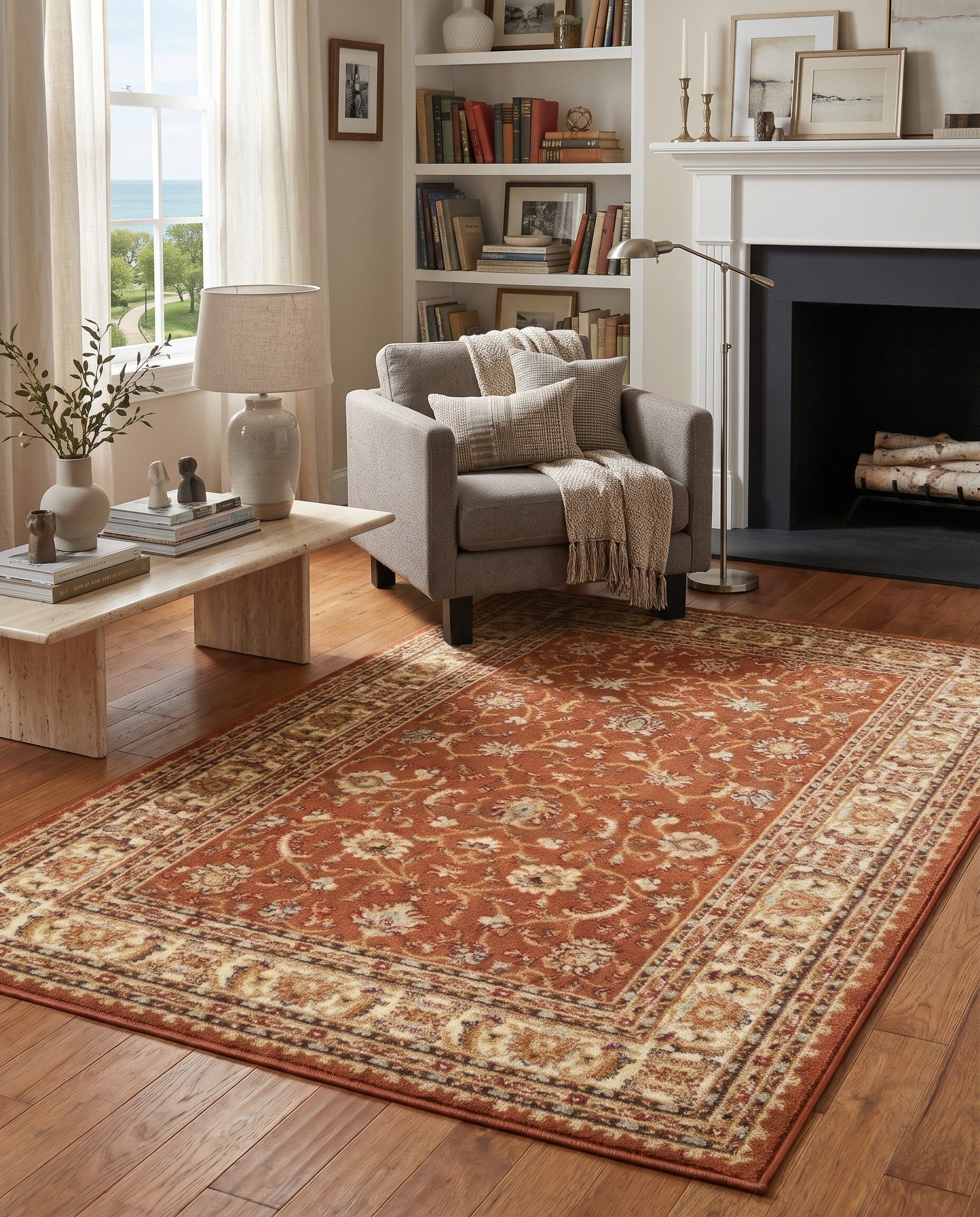 Brick Red Light Rose Aditi Rug