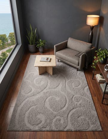 Light Gray Botanical Shag Rug