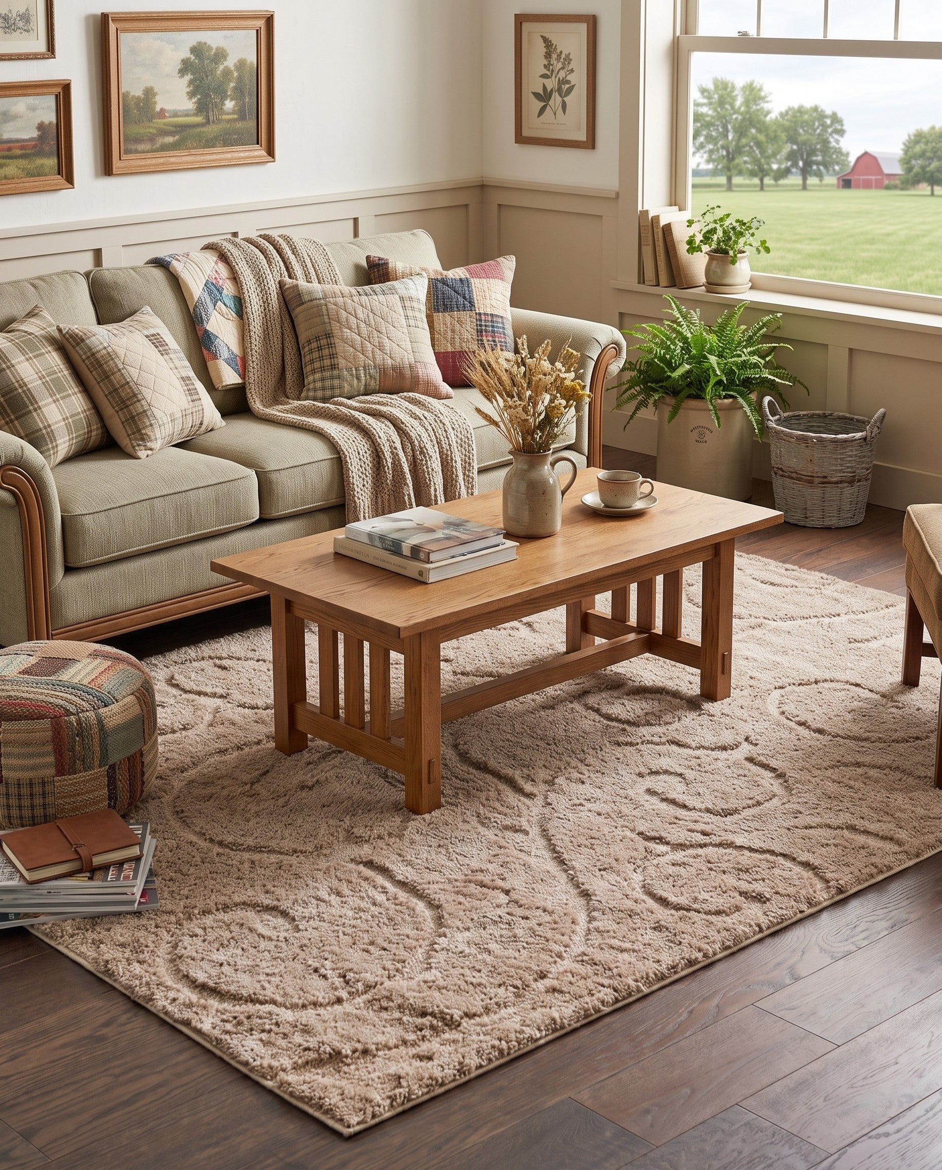 Beige Botanical Shag Rug